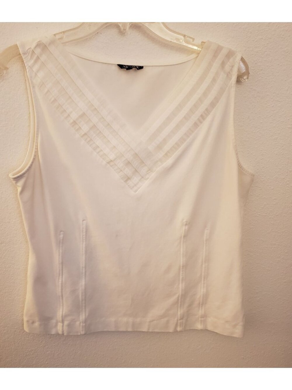 Nic + Zoe White Cotton Blend V Neck Tank w/Corset Waist Details XL EUC